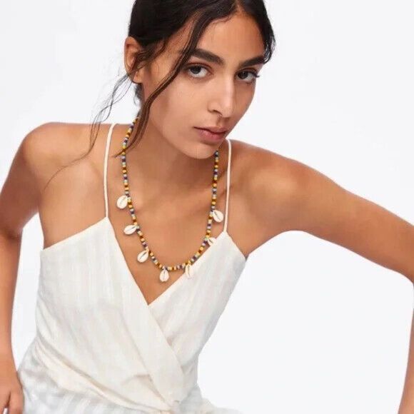 Zara Blogger Fave Cream Striped Knot Front Spaghetti Strap Tunic Dress Size‎ XS - Picture 11 of 12